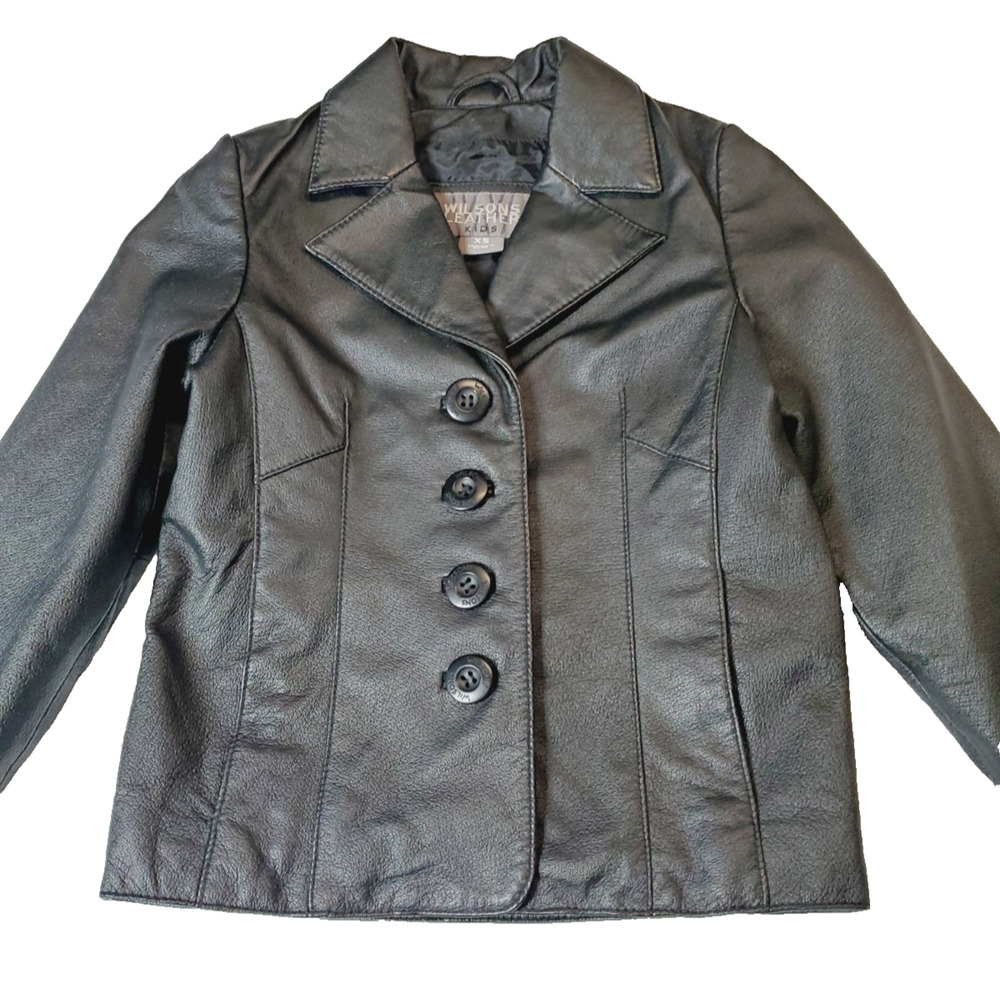 Wilsons Leather Kids XS Black Jacket Moto Motorcycle Genuine Leather Boys Girls